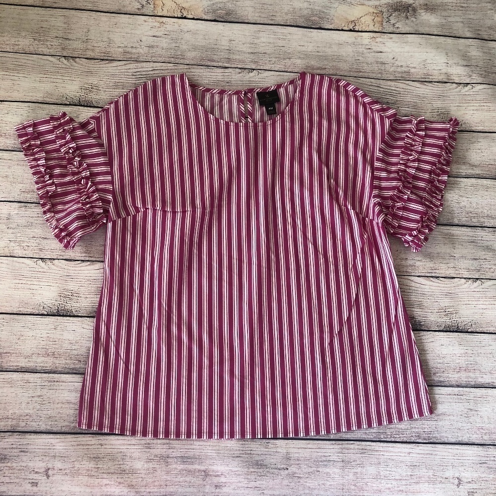 Worthington Striped Ruffle Sleeve Shirt Size PM